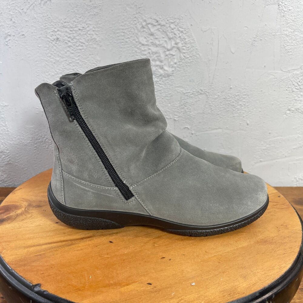 Hotter Boots Whisper Women 8 Grey Suede Ankle Zip Casual Walking Travel Minmalis